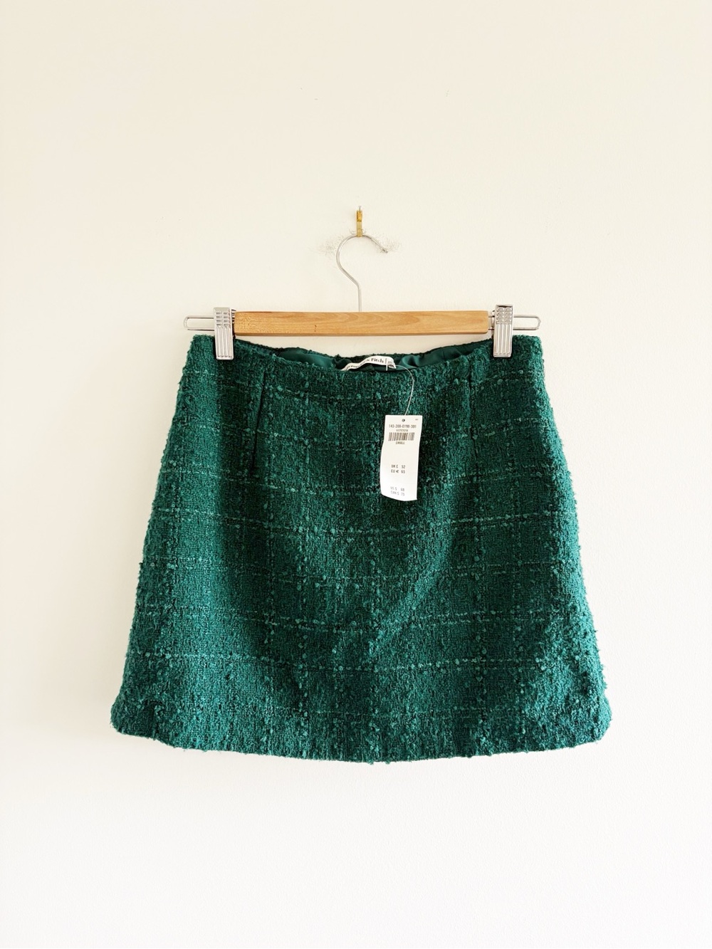 NWT Abercrombie and Fitch emerald green tweed plaid mini skirt with shorts sz S